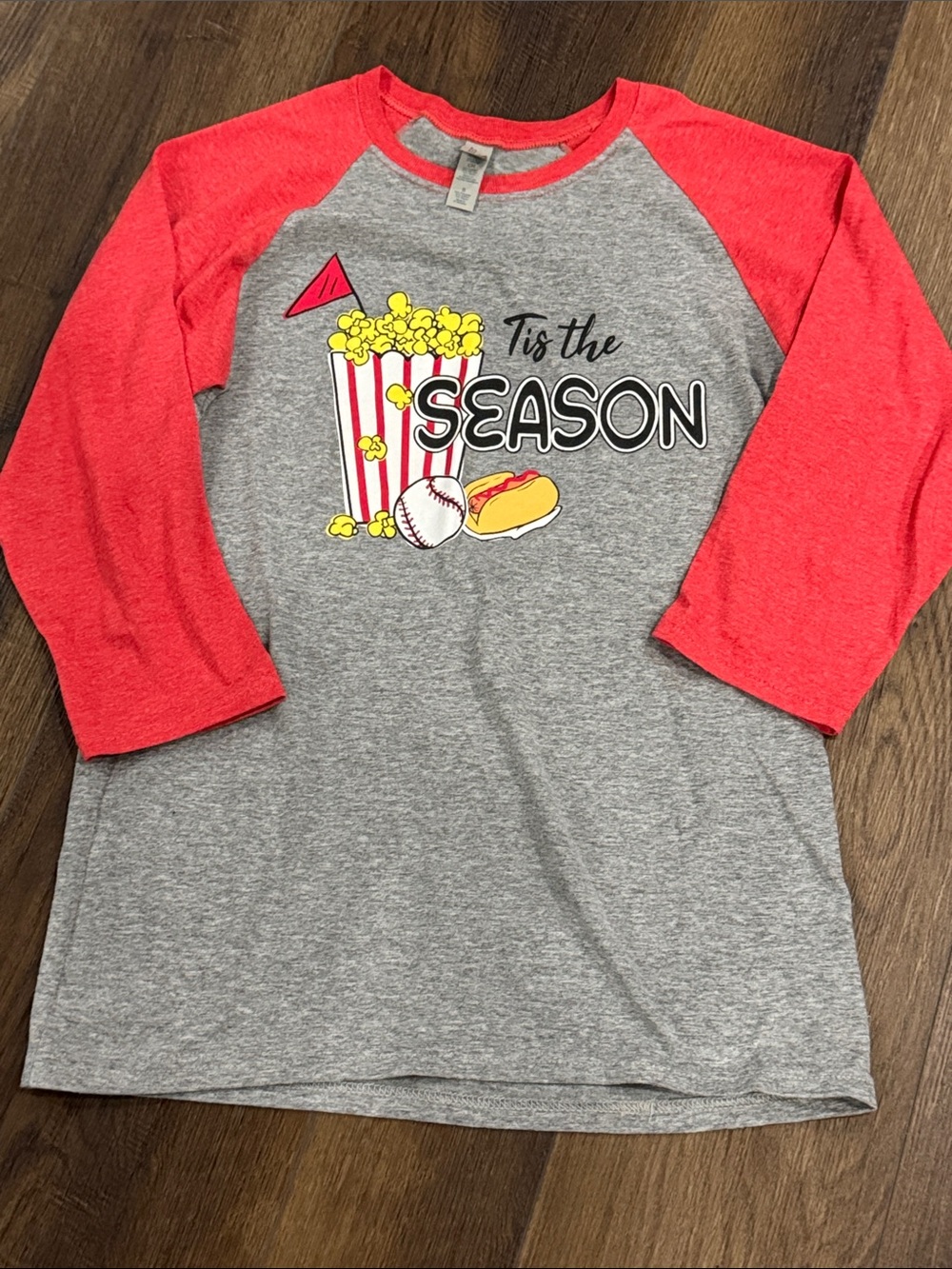 Jerzees 'Tis the Season Raglan Tee - Red & Gray baseball 3/4 sleeve